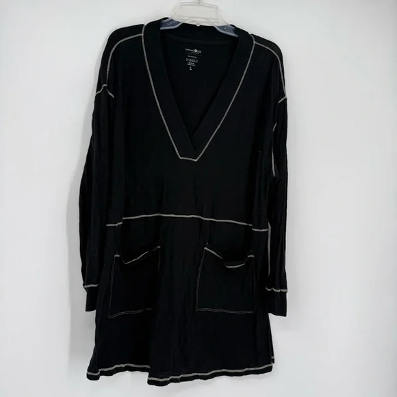 Natural Life Women Lounge Tunic Dress Size L Black  Long Sleeve Boho Surplice - Picture 10 of 10